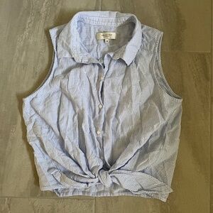 Selected Femme Blue and White Striped Tie Blouse Sleeveless